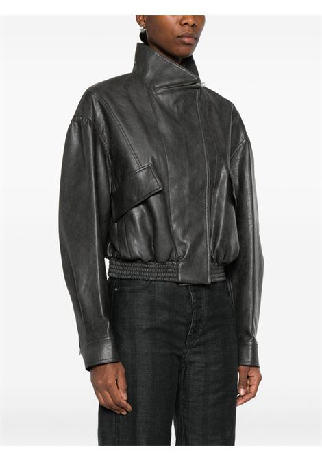 leather short jacket woman charcoal LOW CLASSIC | LW253JP06CC0001